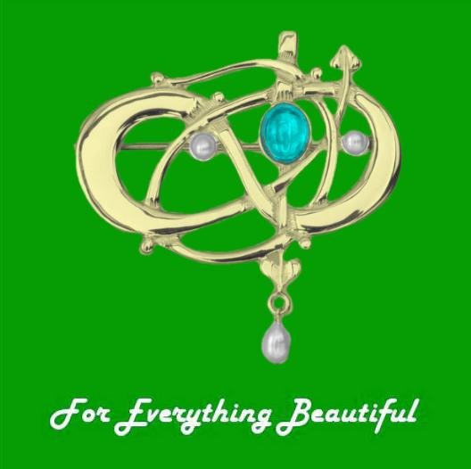 Image 0 of Art Nouveau Turquoise Pearl 9K Yellow Gold Brooch
