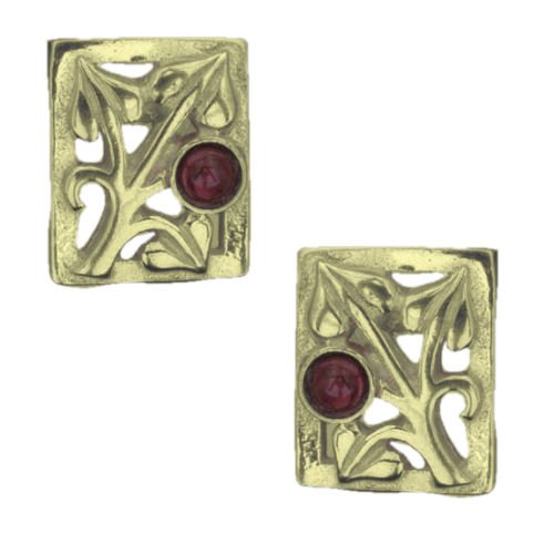 Image 1 of Art Nouveau Leaf Amethyst Square 9K Yellow Gold Earrings