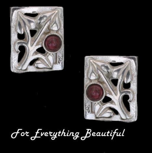 Image 0 of Art Nouveau Leaf Amethyst Square Sterling Silver Earrings