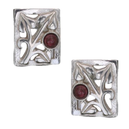 Image 1 of Art Nouveau Leaf Amethyst Square Sterling Silver Earrings