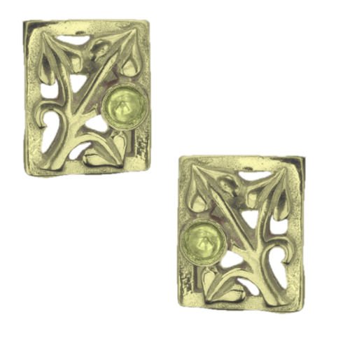 Image 1 of Art Nouveau Leaf Citrine Square 9K Yellow Gold Earrings