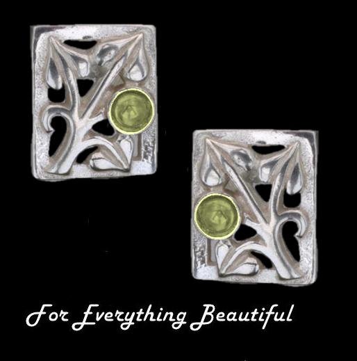 Image 0 of Art Nouveau Leaf Citrine Square Sterling Silver Earrings
