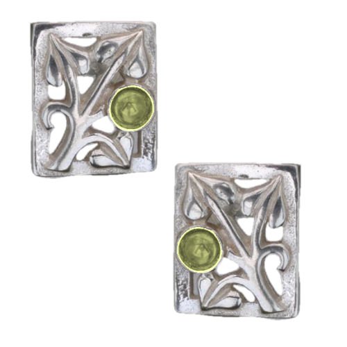 Image 1 of Art Nouveau Leaf Citrine Square Sterling Silver Earrings