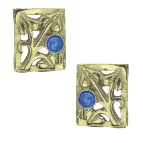 Image 1 of Art Nouveau Leaf Labradorite Square 9K Yellow Gold Earrings