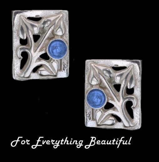 Image 0 of Art Nouveau Leaf Labradorite Square Sterling Silver Earrings
