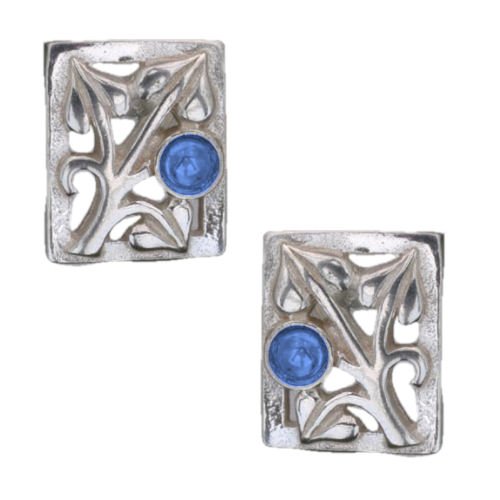 Image 1 of Art Nouveau Leaf Labradorite Square Sterling Silver Earrings