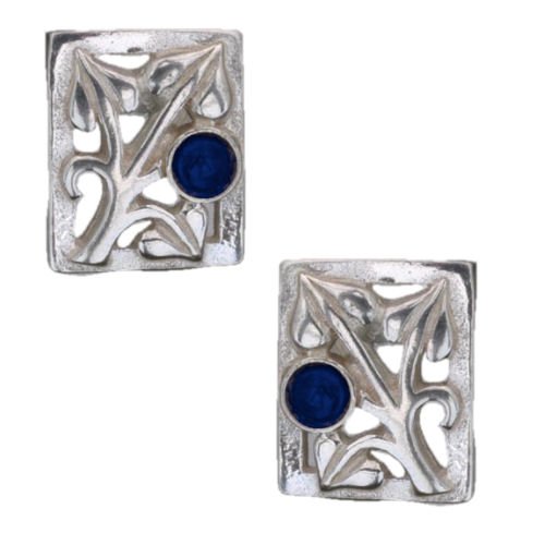 Image 1 of Art Nouveau Leaf Lapis Lazuli Square Sterling Silver Earrings