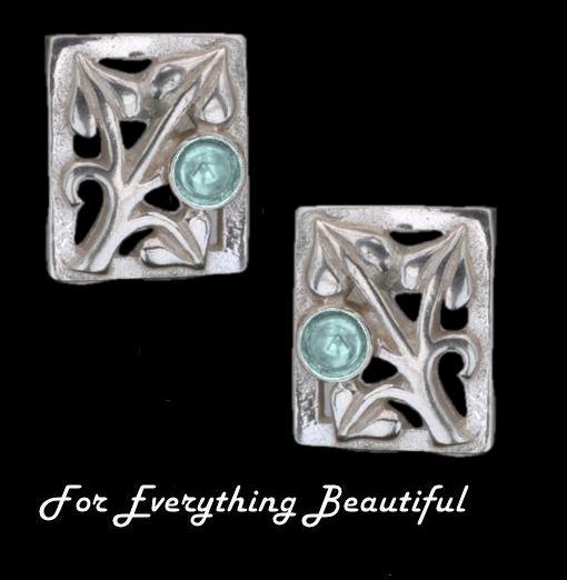 Image 0 of Art Nouveau Leaf Blue Moonstone Square Sterling Silver Earrings