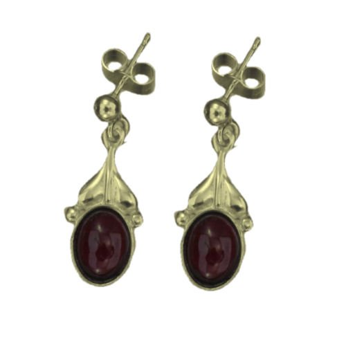 Image 1 of Art Nouveau Leaf Amethyst 9K Yellow Gold Drop Earrings