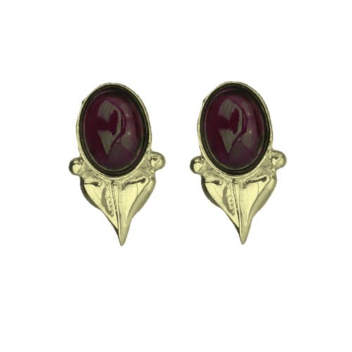 Image 1 of Art Nouveau Leaf Amethyst 9K Yellow Gold Stud Earrings