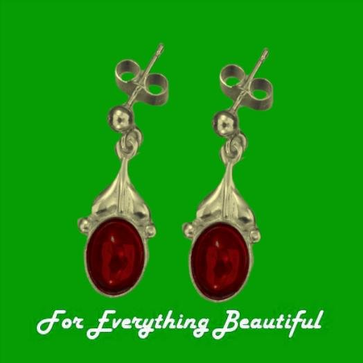 Image 0 of Art Nouveau Leaf Garnet 9K Yellow Gold Drop Earrings