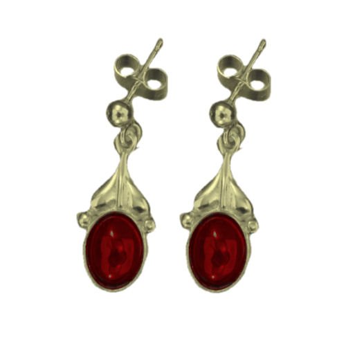 Image 1 of Art Nouveau Leaf Garnet 9K Yellow Gold Drop Earrings