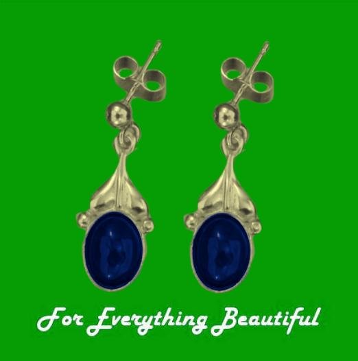 Image 0 of Art Nouveau Leaf Lapis Lazuli 9K Yellow Gold Drop Earrings