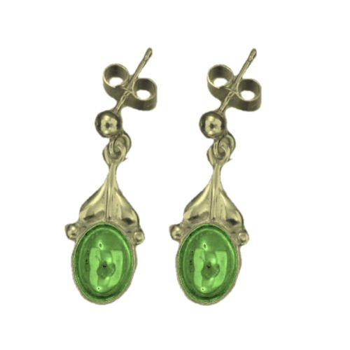 Image 1 of Art Nouveau Leaf Green Peridot 9K Yellow Gold Drop Earrings