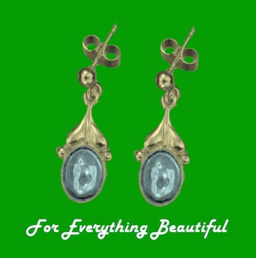 Image 0 of Art Nouveau Leaf Blue Moonstone 9K Yellow Gold Drop Earrings