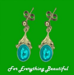 Art Nouveau Leaf Turquoise 9K Yellow Gold Drop Earrings