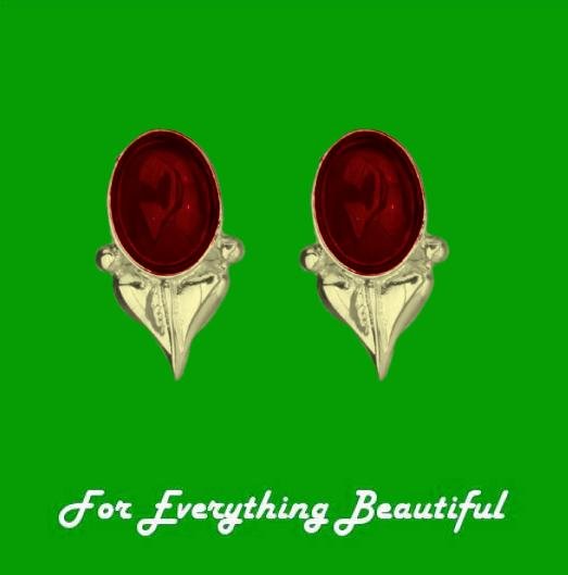 Image 0 of Art Nouveau Leaf Garnet 9K Yellow Gold Stud Earrings