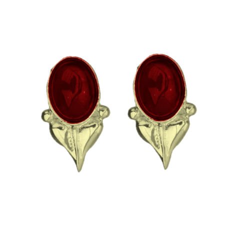 Image 1 of Art Nouveau Leaf Garnet 9K Yellow Gold Stud Earrings