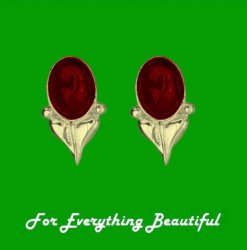 Art Nouveau Leaf Garnet 9K Yellow Gold Stud Earrings