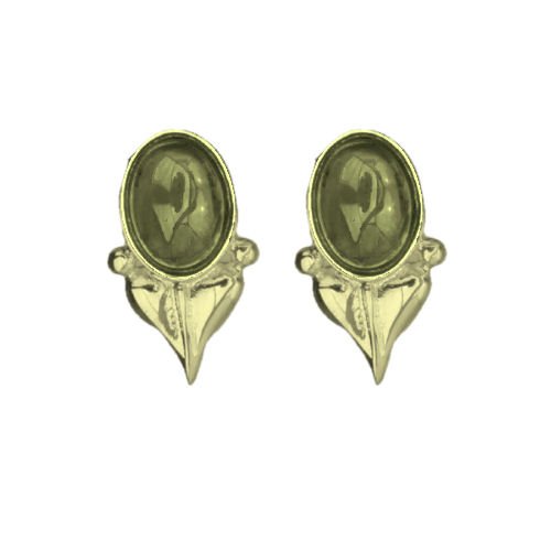 Image 1 of Art Nouveau Leaf Citrine 9K Yellow Gold Stud Earrings