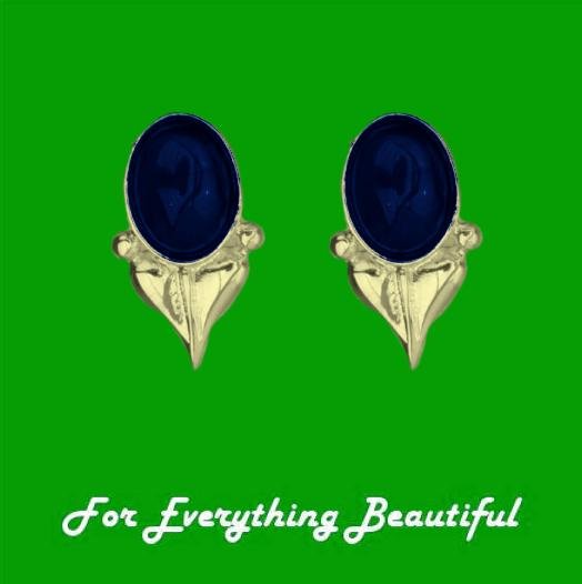 Image 0 of Art Nouveau Leaf Lapis Lazuli 9K Yellow Gold Stud Earrings