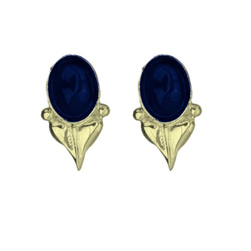 Image 1 of Art Nouveau Leaf Lapis Lazuli 9K Yellow Gold Stud Earrings