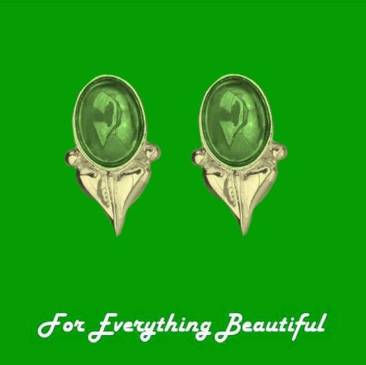 Image 0 of Art Nouveau Leaf Green Peridot 9K Yellow Gold Stud Earrings