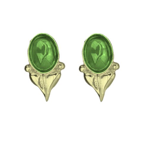 Image 1 of Art Nouveau Leaf Green Peridot 9K Yellow Gold Stud Earrings
