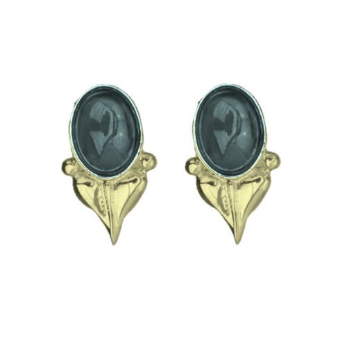 Image 1 of Art Nouveau Leaf Blue Moonstone 9K Yellow Gold Stud Earrings