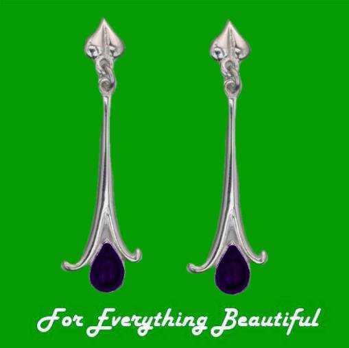 Image 0 of Art Nouveau Long Leaf Amethyst 9K White Gold Drop Earrings