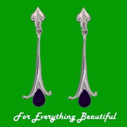 Art Nouveau Long Leaf Amethyst 9K White Gold Drop Earrings
