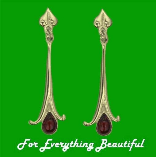 Image 0 of Art Nouveau Long Leaf Garnet 18K Yellow Gold Drop Earrings