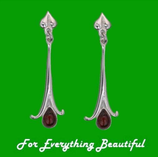Image 0 of Art Nouveau Long Leaf Garnet 18K White Gold Drop Earrings