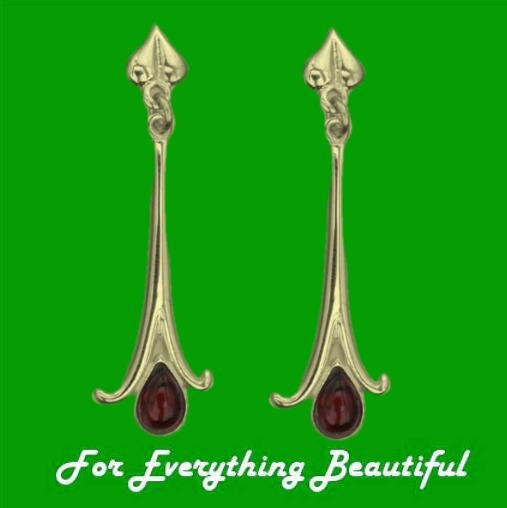 Image 0 of Art Nouveau Long Leaf Garnet 9K Yellow Gold Drop Earrings