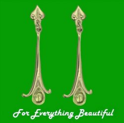 Art Nouveau Long Leaf Citrine 18K Yellow Gold Drop Earrings