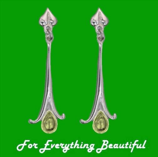 Image 0 of Art Nouveau Long Leaf Citrine 18K White Gold Drop Earrings