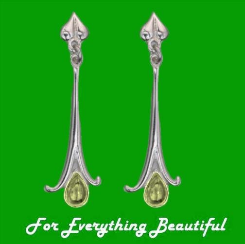 Image 0 of Art Nouveau Long Leaf Citrine 18K White Gold Drop Earrings