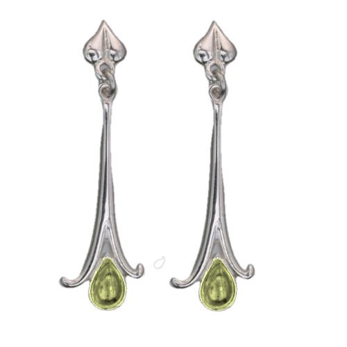 Image 1 of Art Nouveau Long Leaf Citrine 18K White Gold Drop Earrings