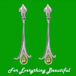 Art Nouveau Long Leaf Citrine 18K White Gold Drop Earrings