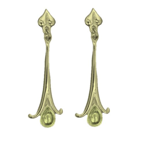 Image 1 of Art Nouveau Long Leaf Citrine 9K Yellow Gold Drop Earrings