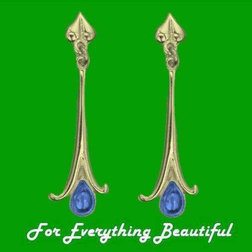 Image 0 of Art Nouveau Long Leaf Labradorite 18K Yellow Gold Earrings