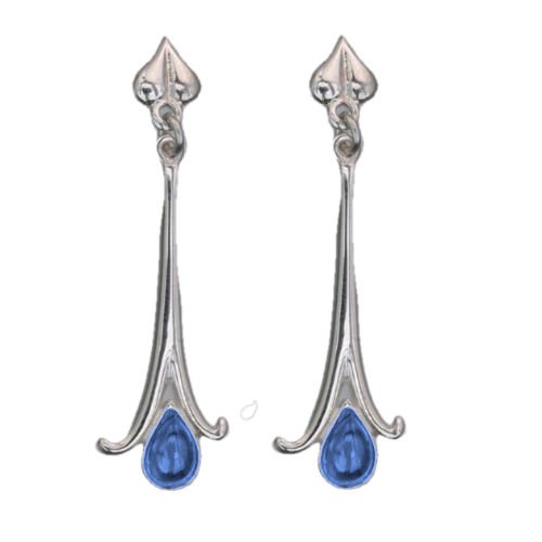 Image 1 of Art Nouveau Long Leaf Labradorite 18K White Gold Earrings