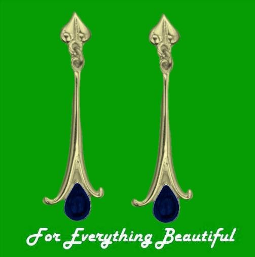 Image 0 of Art Nouveau Long Leaf Lapis Lazuli 18K Yellow Gold Earrings