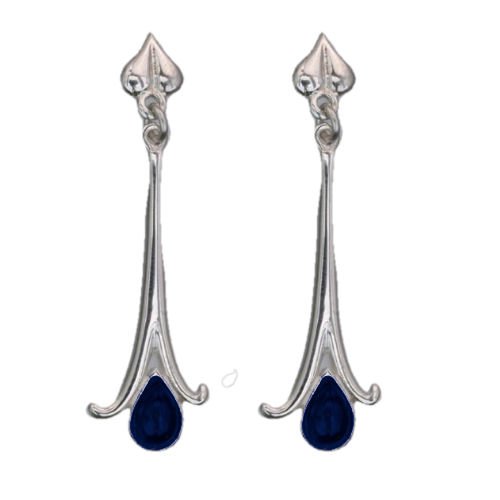 Image 1 of Art Nouveau Long Leaf Lapis Lazuli 18K White Gold Earrings