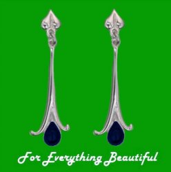 Art Nouveau Long Leaf Lapis Lazuli 18K White Gold Earrings