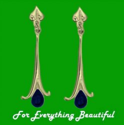Art Nouveau Long Leaf Lapis Lazuli 9K Yellow Gold Earrings