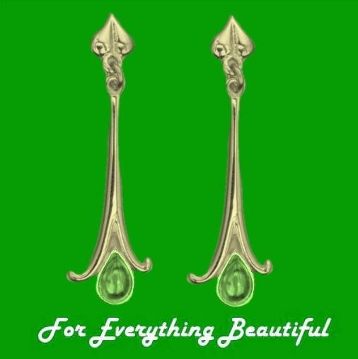 Image 0 of Art Nouveau Long Leaf Green Peridot 18K Yellow Gold Earrings