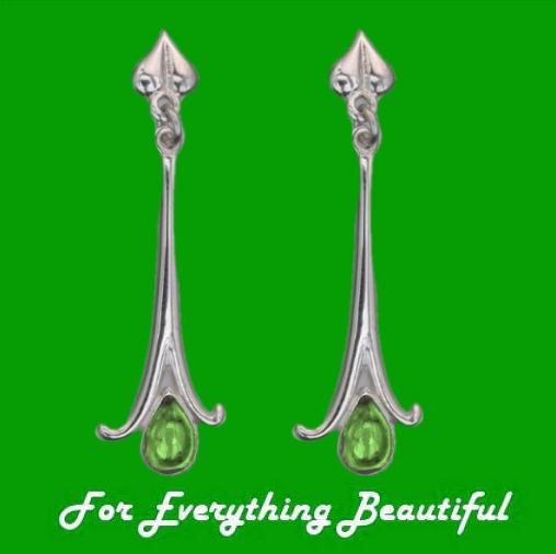 Image 0 of Art Nouveau Long Leaf Green Peridot 18K White Gold Earrings
