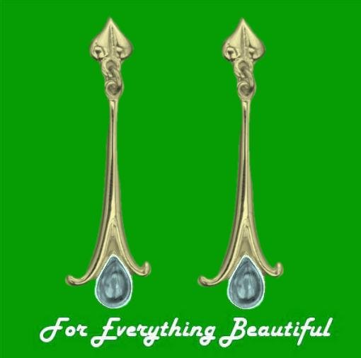 Image 0 of Art Nouveau Long Leaf Blue Moonstone 18K Yellow Gold Earrings