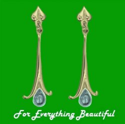 Art Nouveau Long Leaf Blue Moonstone 18K Yellow Gold Earrings